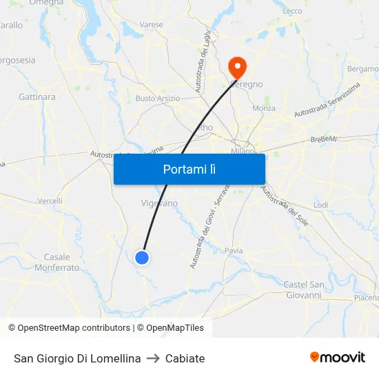 San Giorgio Di Lomellina to Cabiate map