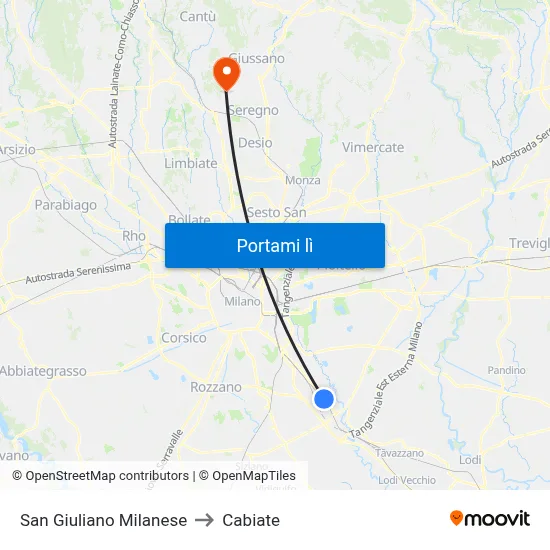 San Giuliano Milanese to Cabiate map