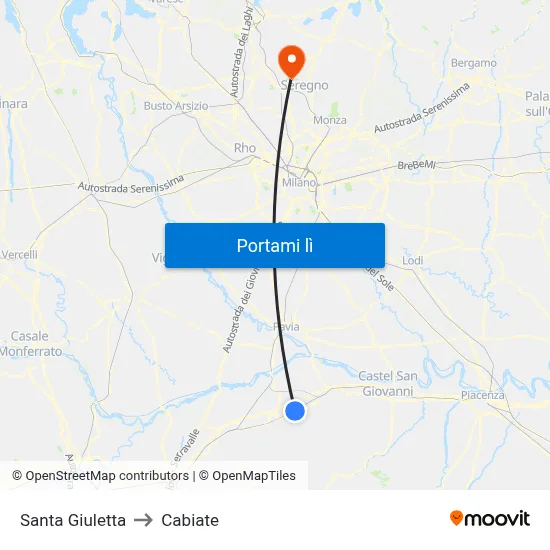 Santa Giuletta to Cabiate map
