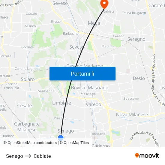 Senago to Cabiate map
