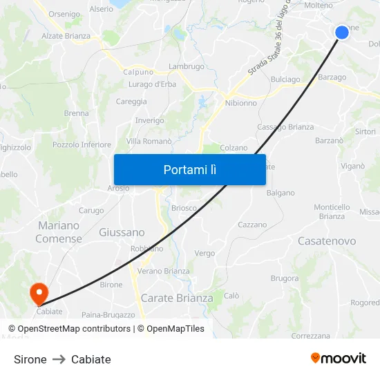 Sirone to Cabiate map
