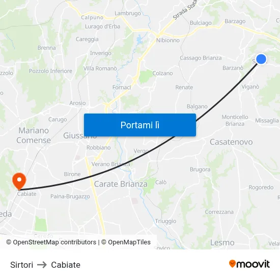 Sirtori to Cabiate map