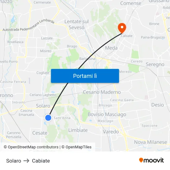 Solaro to Cabiate map