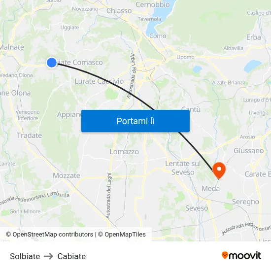 Solbiate to Cabiate map