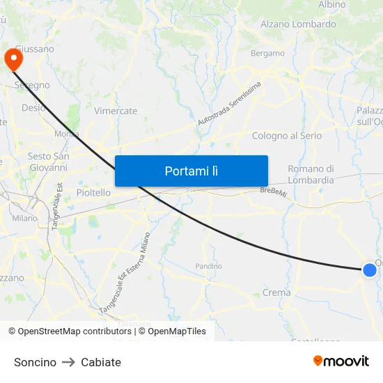 Soncino to Cabiate map