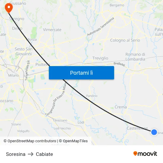 Soresina to Cabiate map