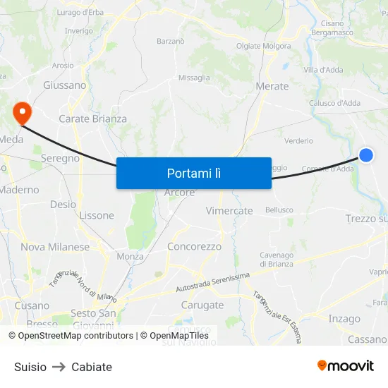 Suisio to Cabiate map