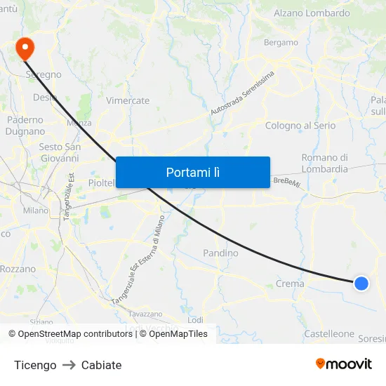 Ticengo to Cabiate map