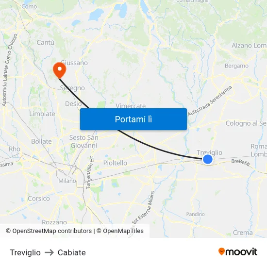 Treviglio to Cabiate map