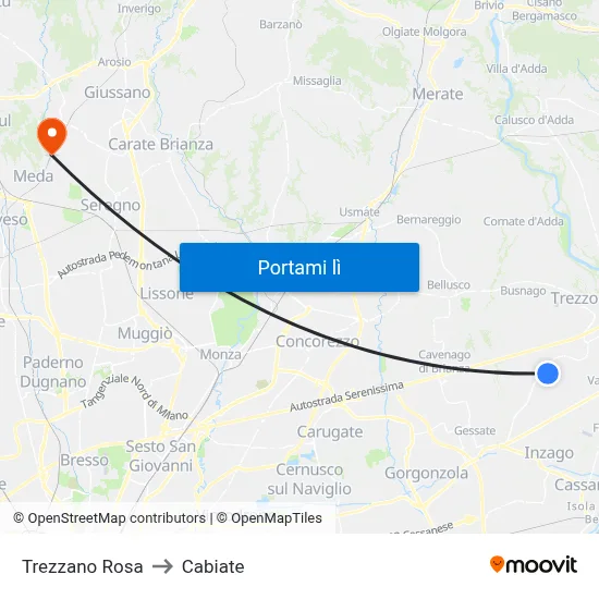 Trezzano Rosa to Cabiate map