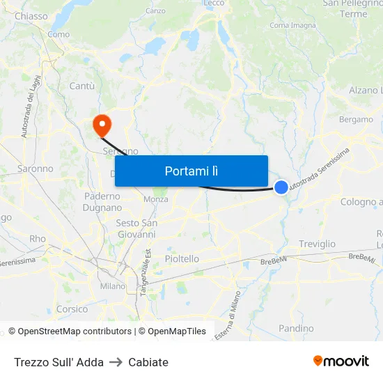 Trezzo Sull' Adda to Cabiate map