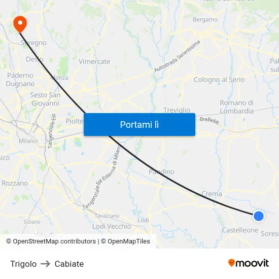 Trigolo to Cabiate map