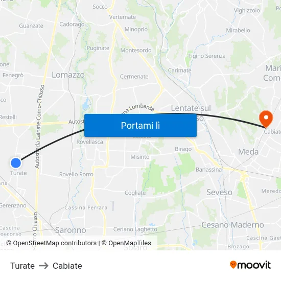 Turate to Cabiate map
