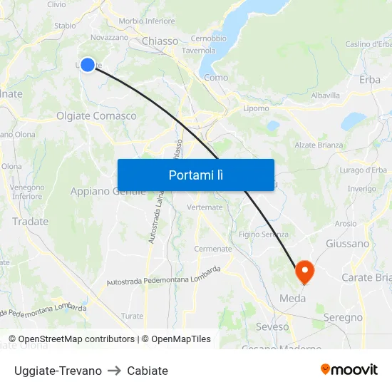 Uggiate-Trevano to Cabiate map