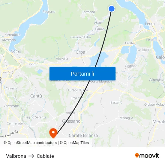 Valbrona to Cabiate map