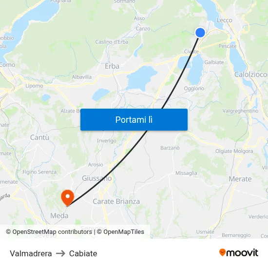 Valmadrera to Cabiate map