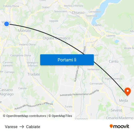 Varese to Cabiate map