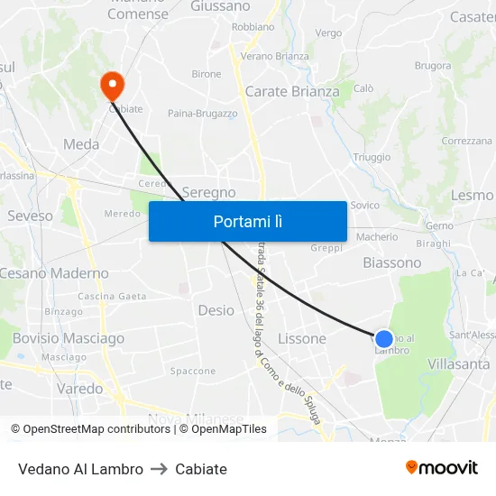 Vedano Al Lambro to Cabiate map