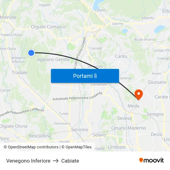Venegono Inferiore to Cabiate map