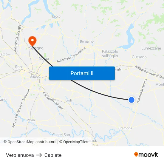 Verolanuova to Cabiate map
