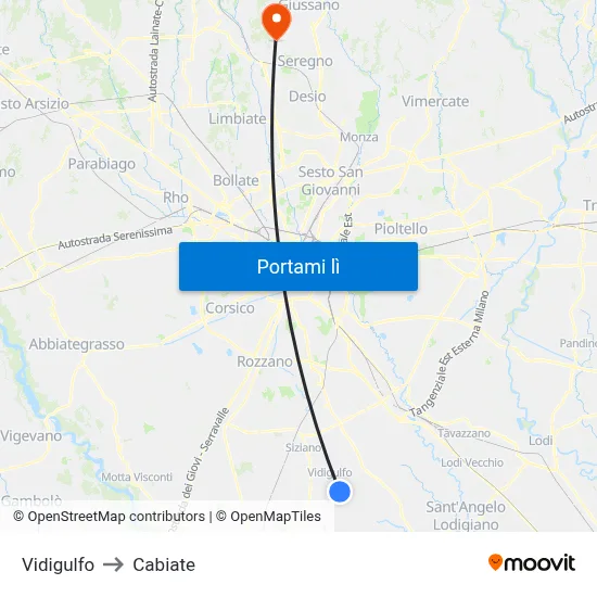 Vidigulfo to Cabiate map