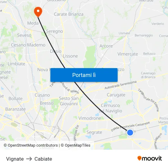 Vignate to Cabiate map