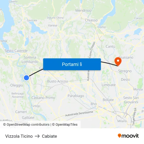 Vizzola Ticino to Cabiate map
