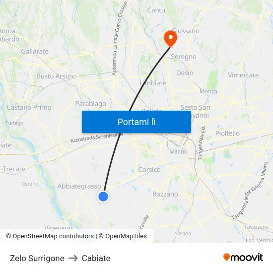 Zelo Surrigone to Cabiate map