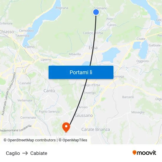 Caglio to Cabiate map