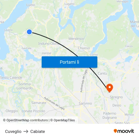 Cuveglio to Cabiate map