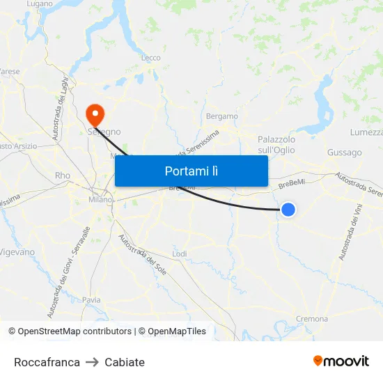 Roccafranca to Cabiate map