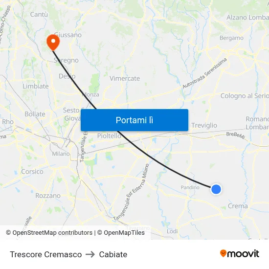 Trescore Cremasco to Cabiate map