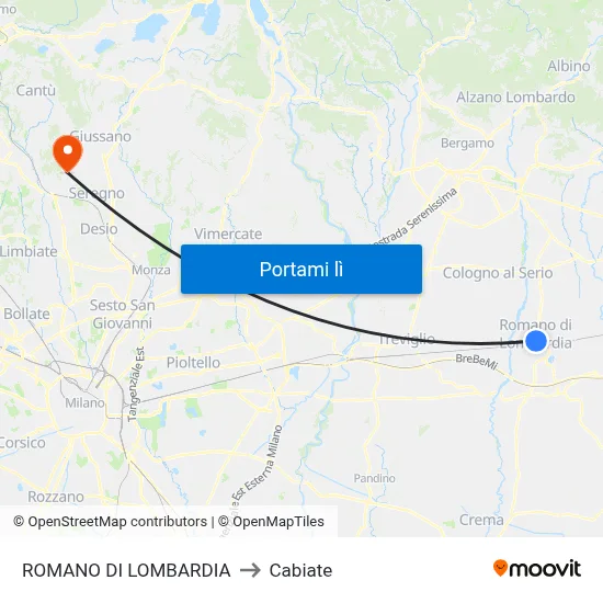 ROMANO DI LOMBARDIA to Cabiate map