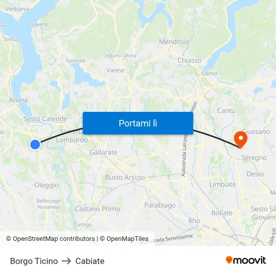 Borgo Ticino to Cabiate map