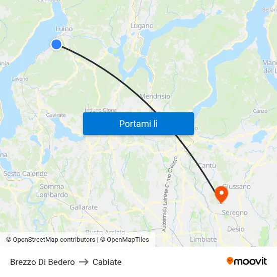 Brezzo Di Bedero to Cabiate map