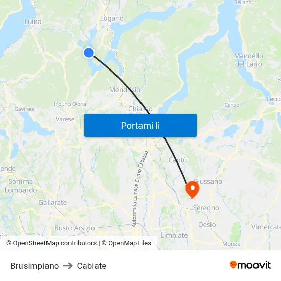 Brusimpiano to Cabiate map