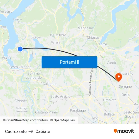 Cadrezzate to Cabiate map