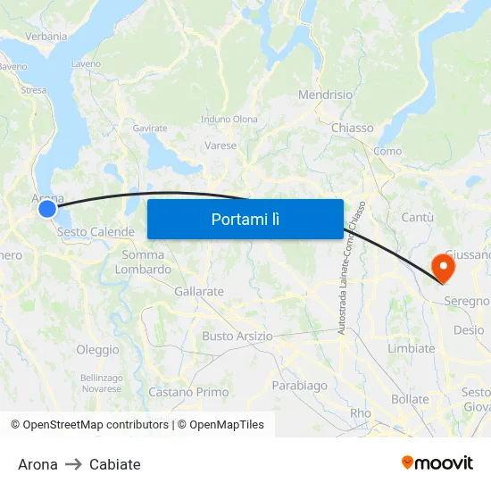 Arona to Cabiate map