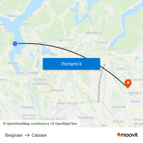Belgirate to Cabiate map