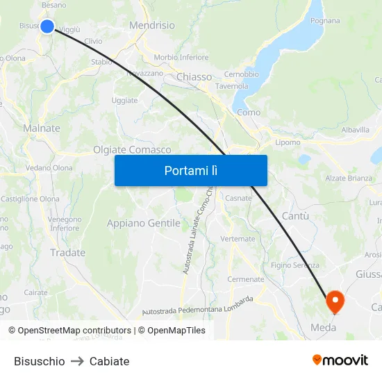 Bisuschio to Cabiate map