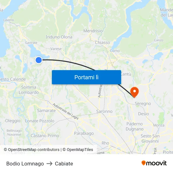 Bodio Lomnago to Cabiate map