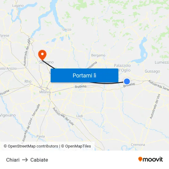 Chiari to Cabiate map