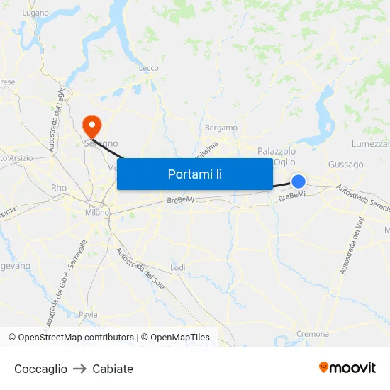 Coccaglio to Cabiate map