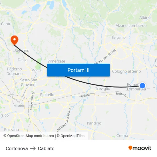 Cortenova to Cabiate map