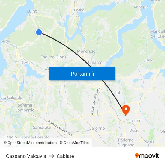 Cassano Valcuvia to Cabiate map