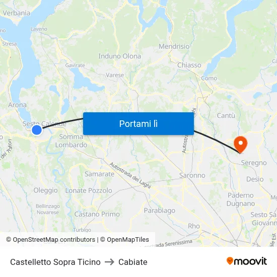 Castelletto Sopra Ticino to Cabiate map