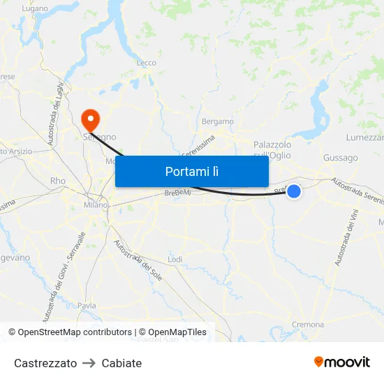 Castrezzato to Cabiate map