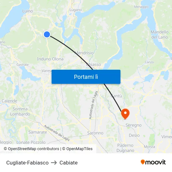 Cugliate-Fabiasco to Cabiate map