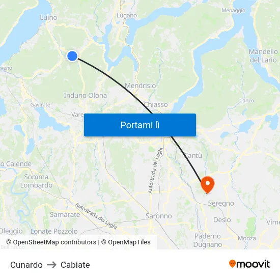 Cunardo to Cabiate map
