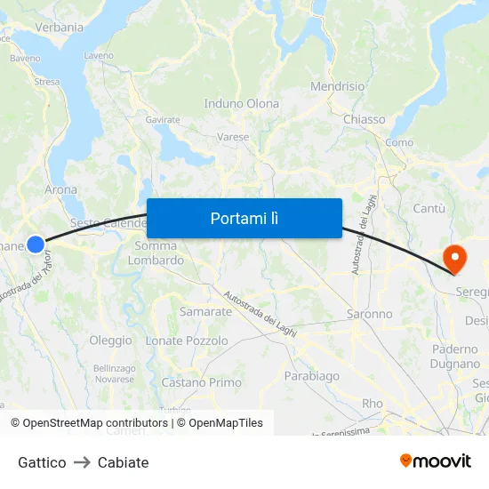 Gattico to Cabiate map